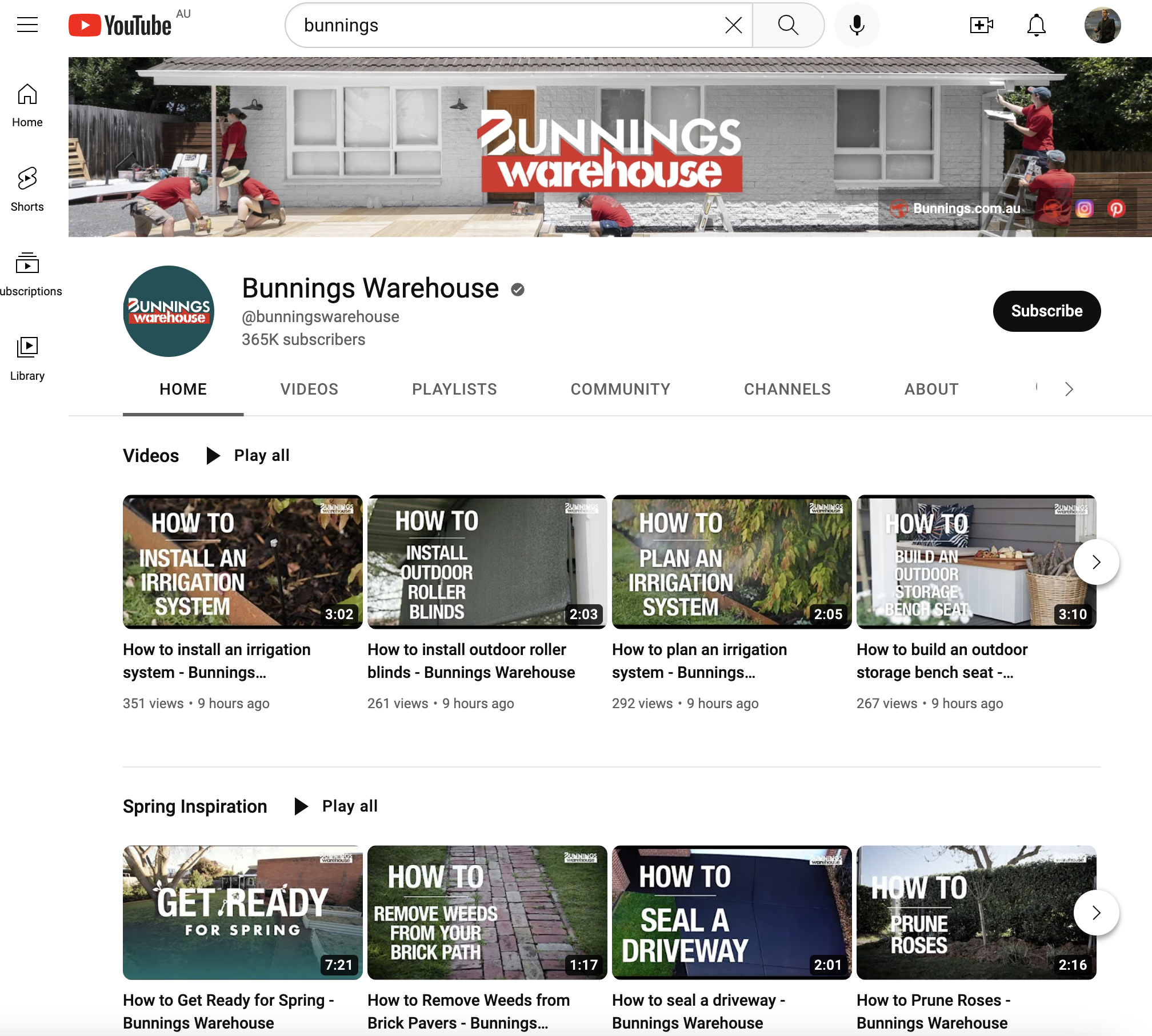 Bunnings YouTube Channel