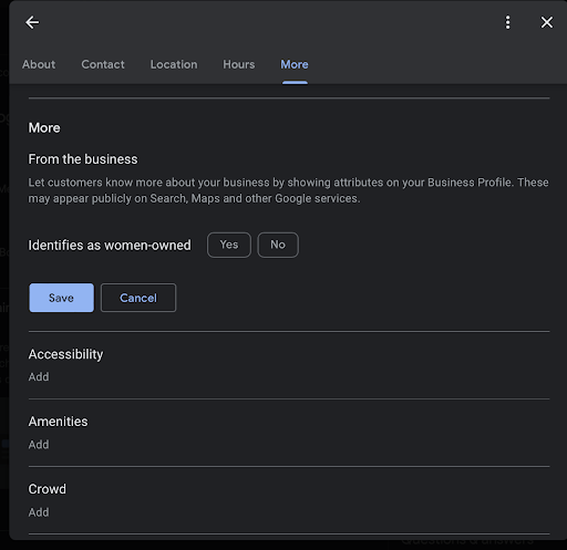 Attributes & More Information in Google Business Profile