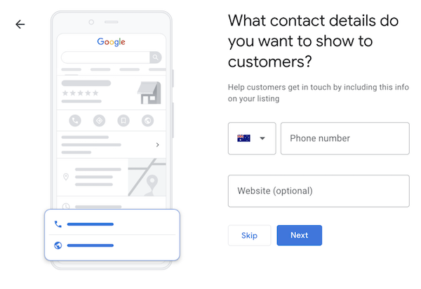 entering contact details on GBP