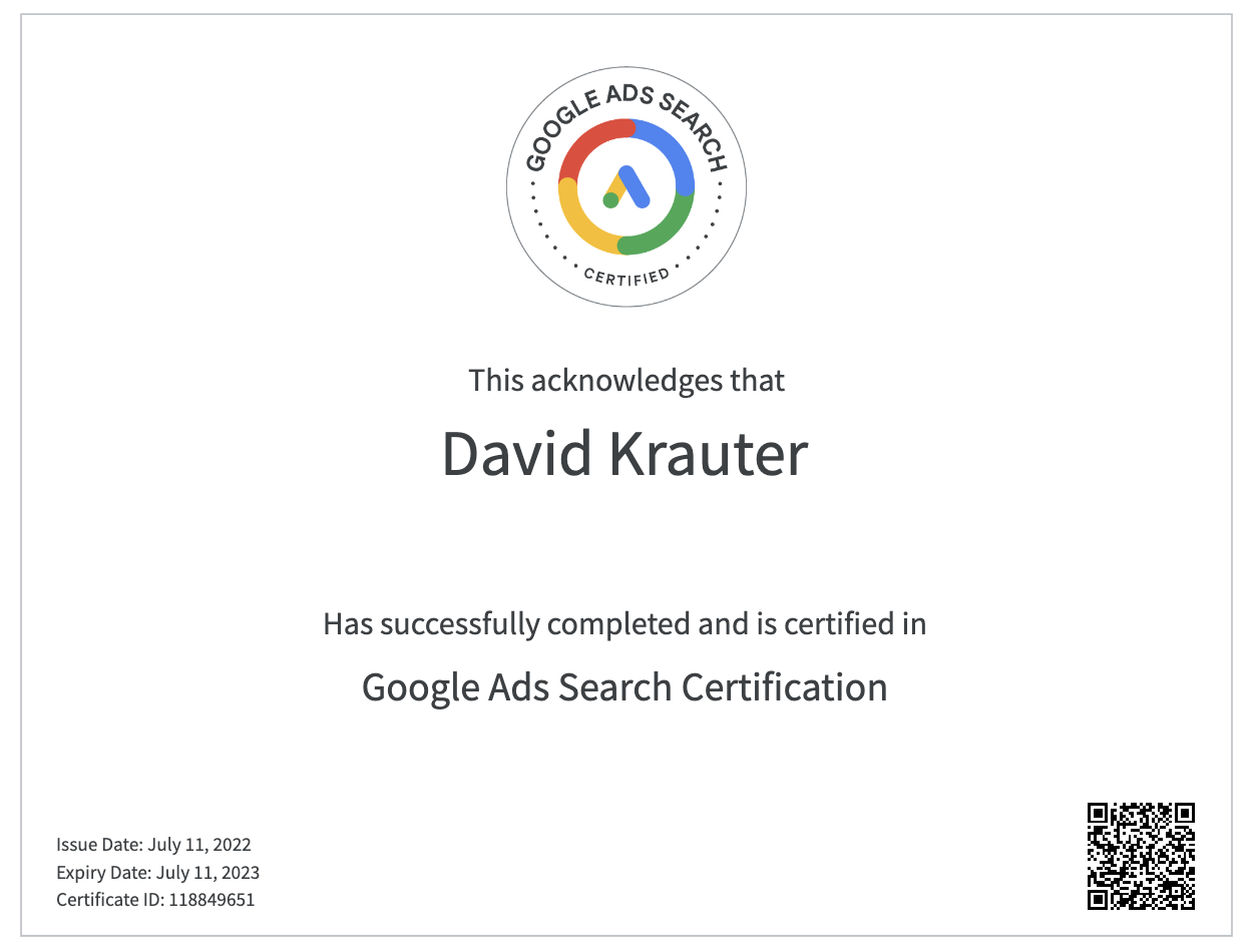 Google Ads Search Certificate