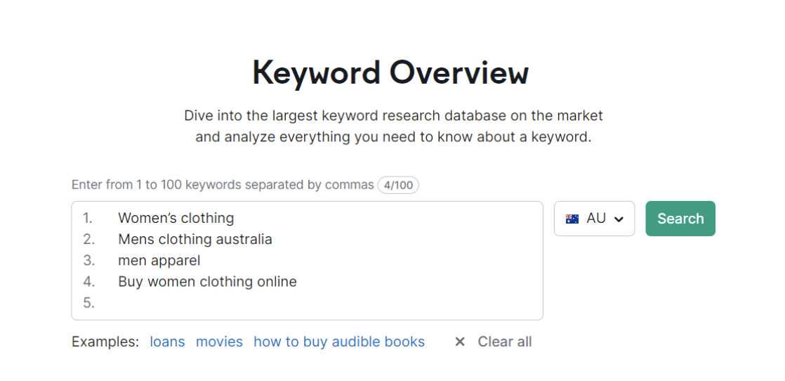 keyword overview example in SEMRush