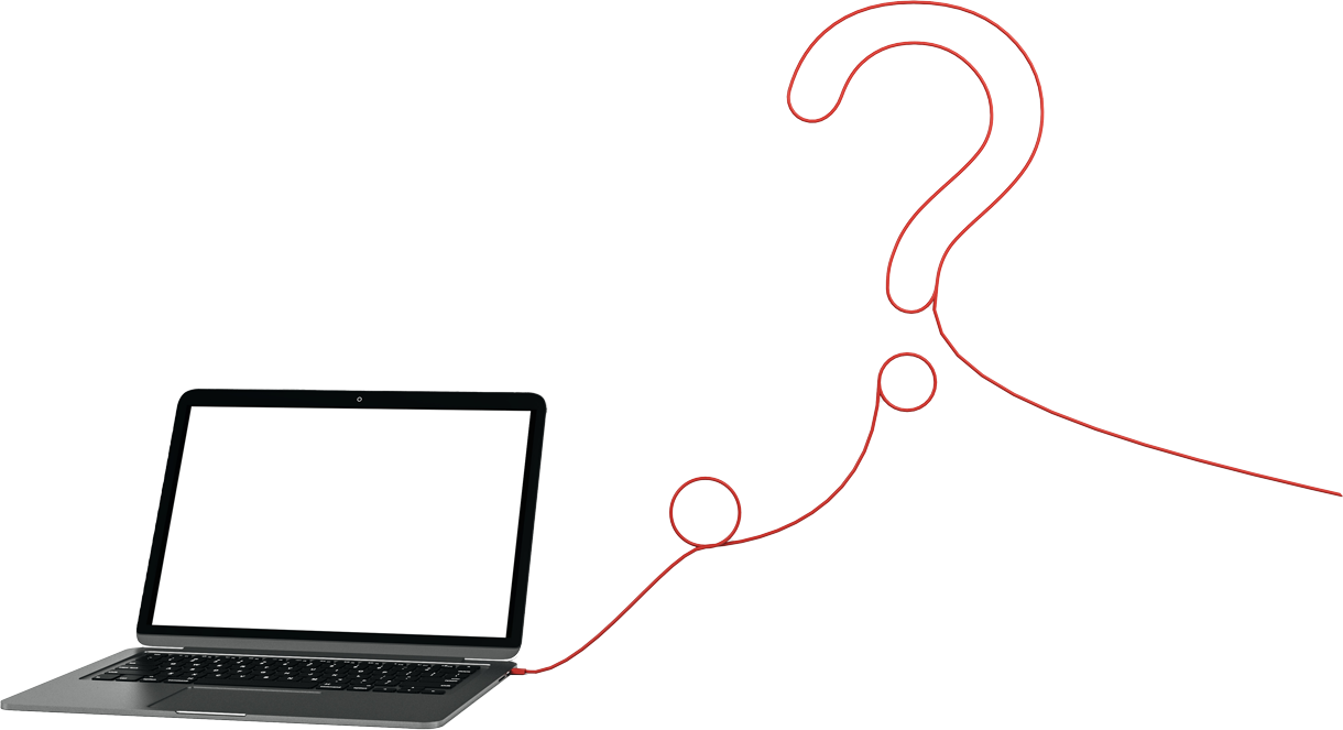 Laptop with a question mark beside