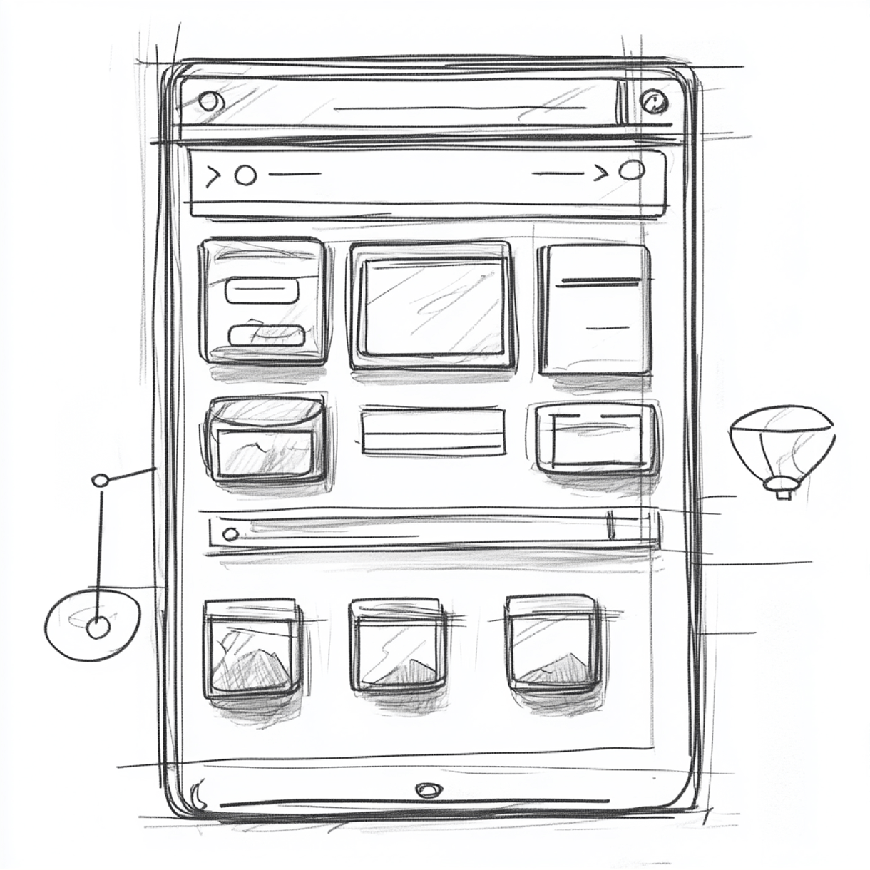 Hand-drawn mobile-first website wireframe
