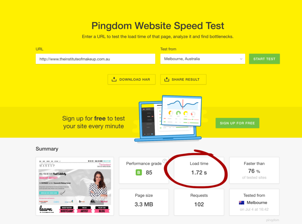 pingdom speed increase example