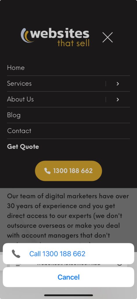 example of a proper click to call button to increase phone call clicks