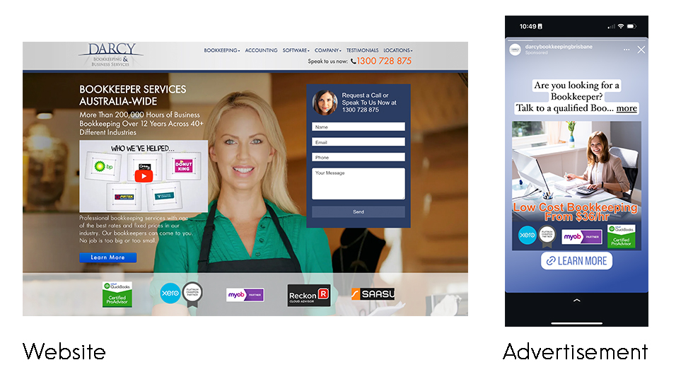 consistent branding with ads & website example