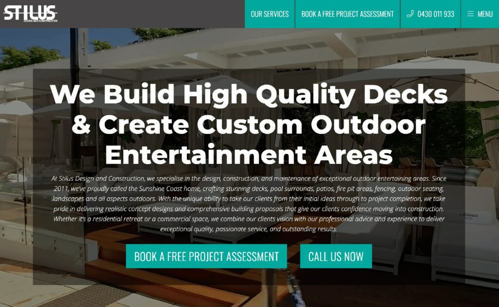 example of construction company website with good value proposition communication