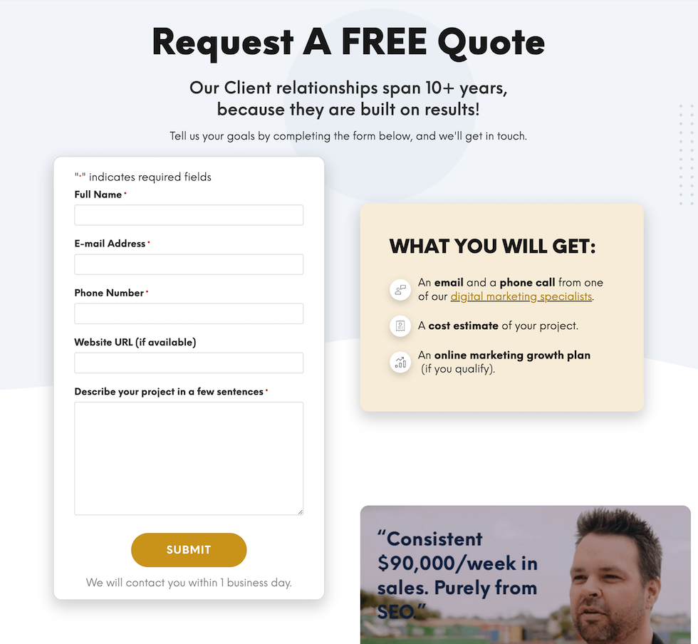 example of a good free quote form to generate more quotes