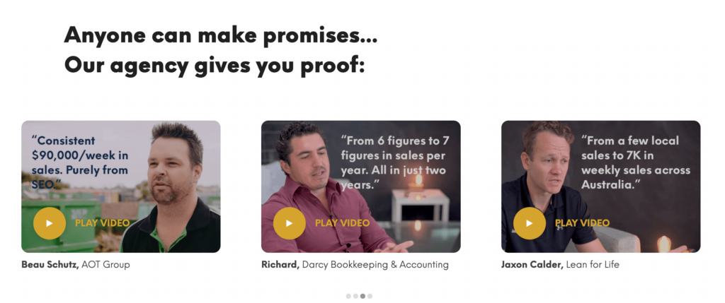 example of video testimonials of real people to build rapport