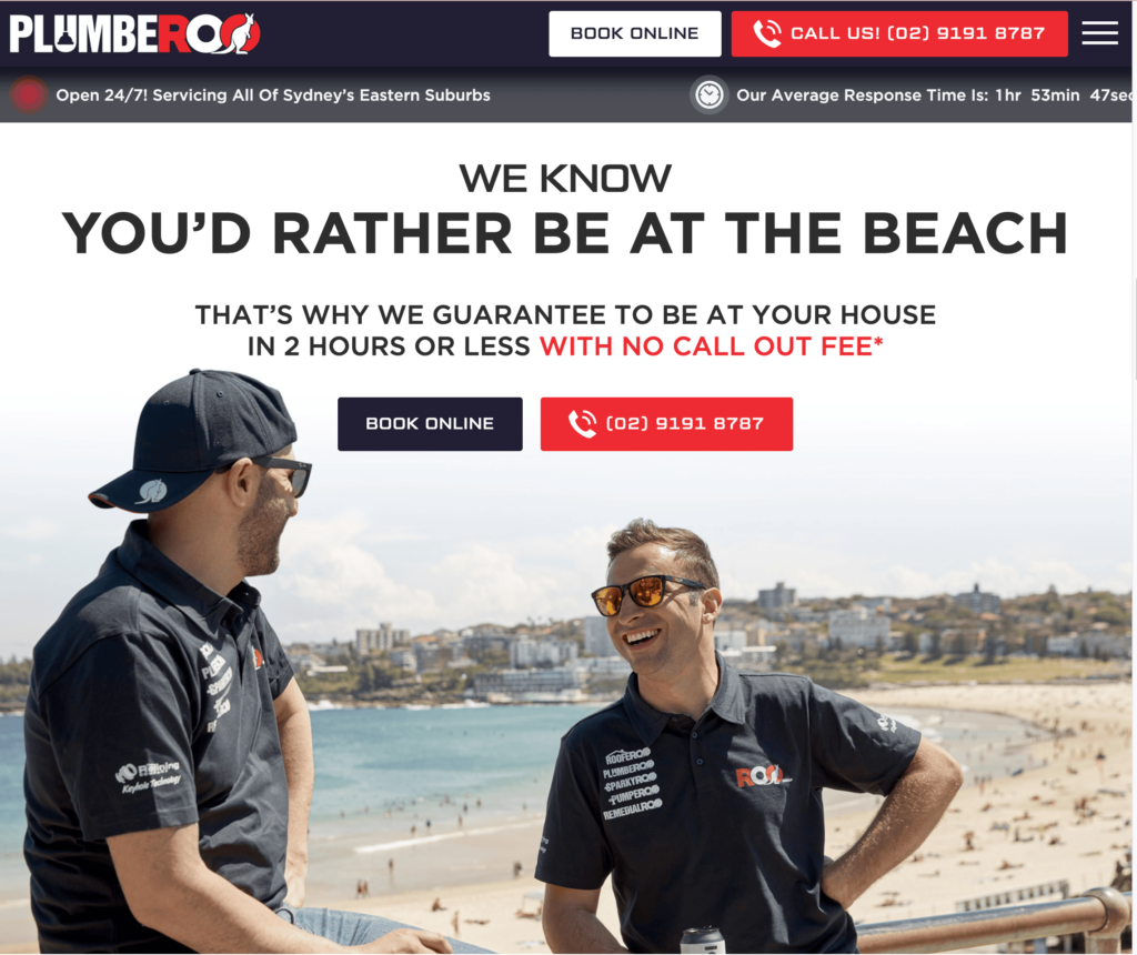 example of plumber website with real people to convert better