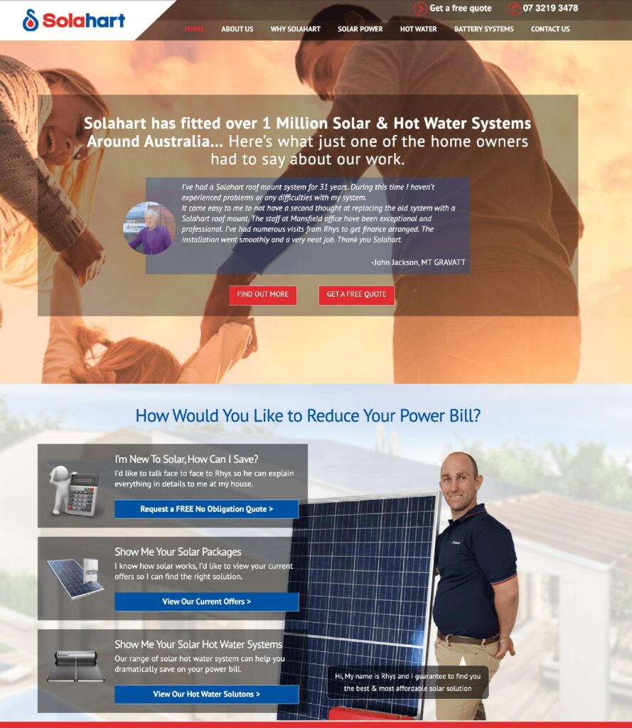 example of high converting solar company website