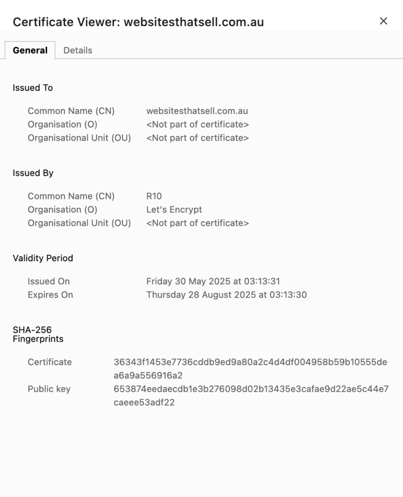 HTTPS-Certificate Viewer interface.