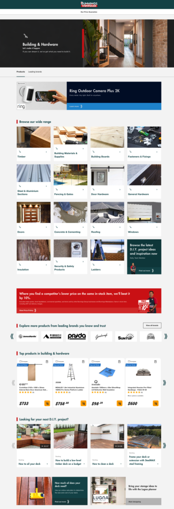 Bunnings category page example