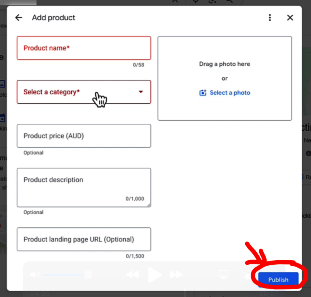 what button to press to publish GBP product