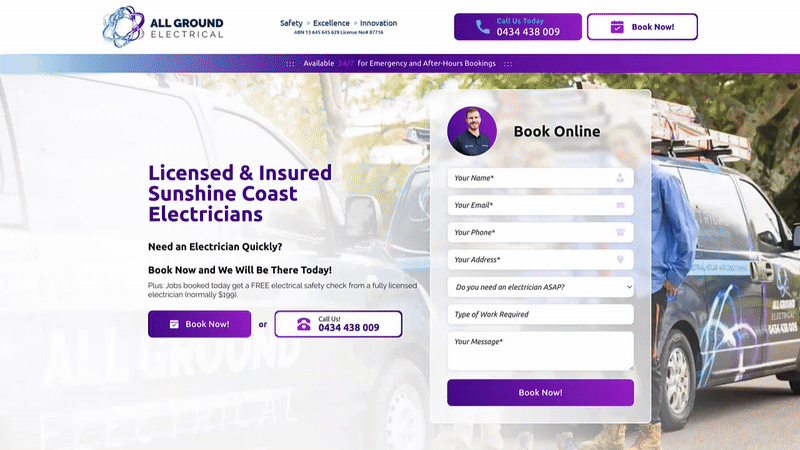 All Ground Electrical - Landing Page Design & Development Project