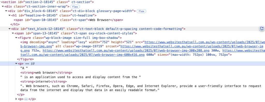 Screenshot of raw HTML code