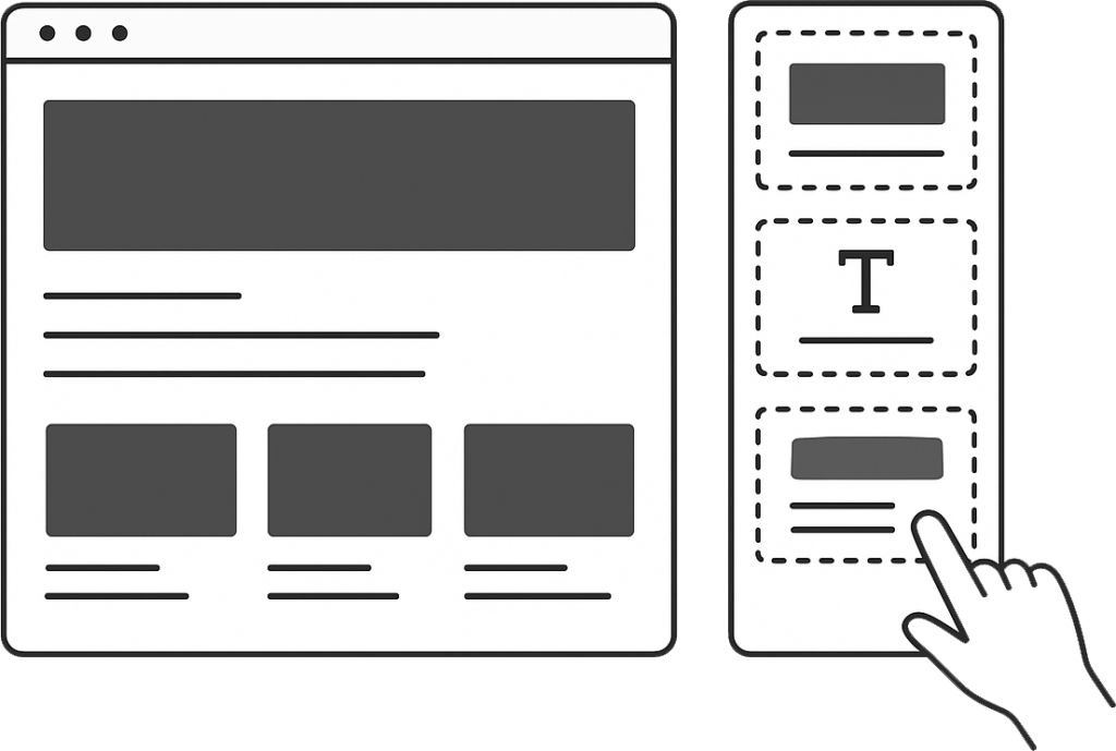 theme builder with hand moving sections