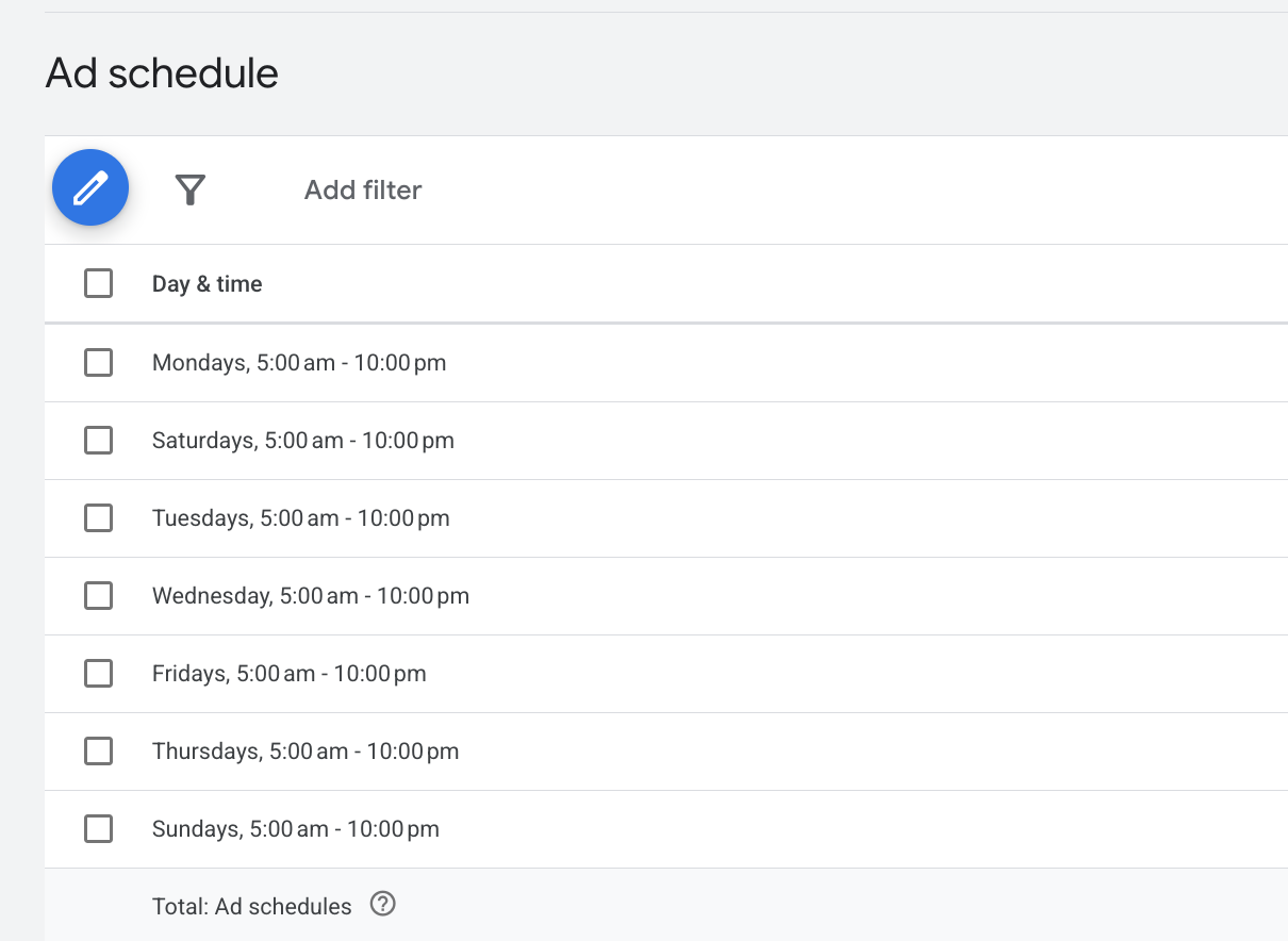 google ads schedule